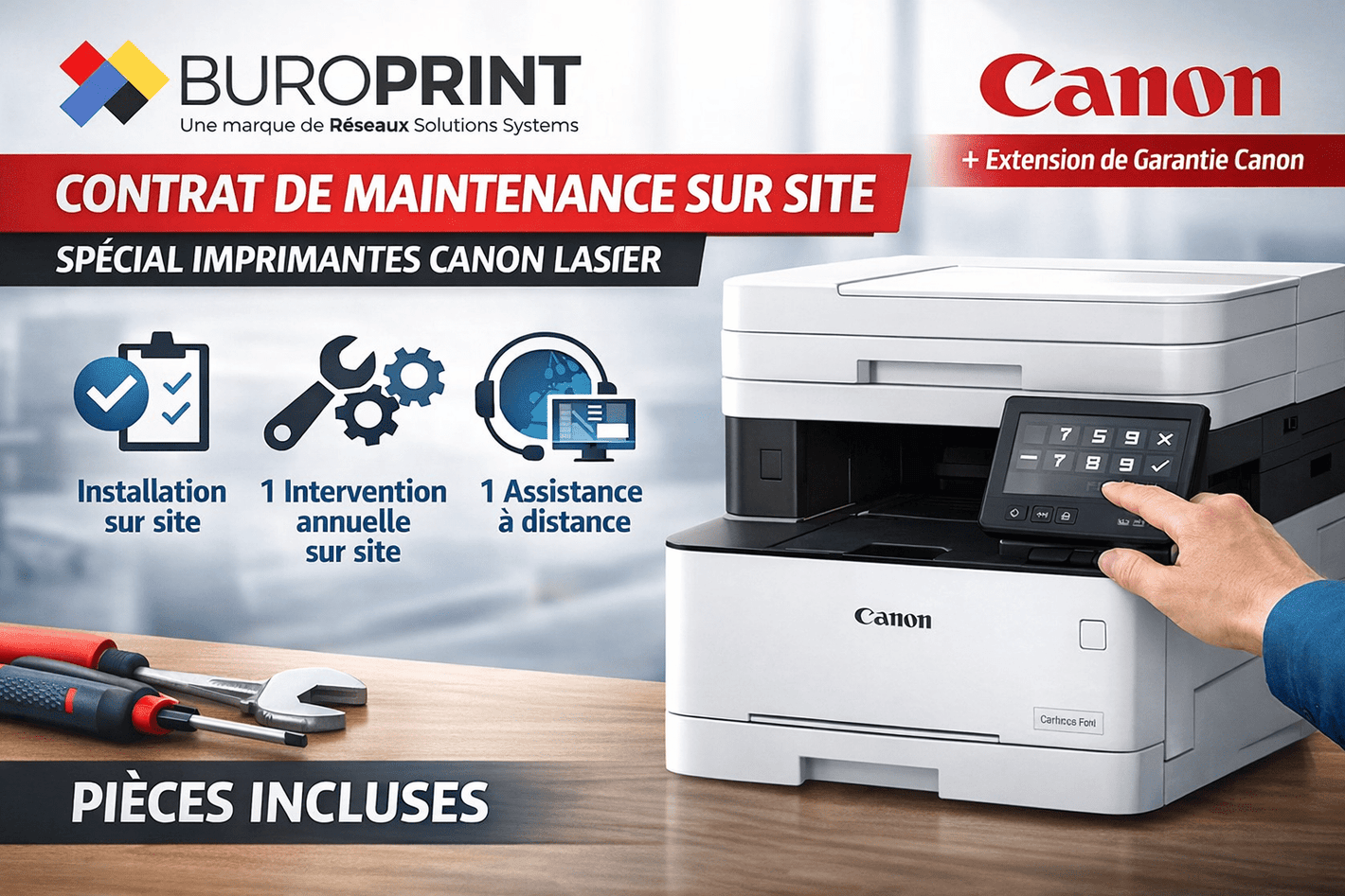 Contrat maintenance Canon laser sur site 12 mois - J+1 – Installation incluse | Buroprint - Buroprint