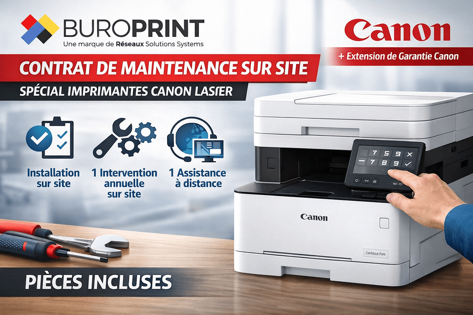 Contrat maintenance Canon laser sur site 12 mois - J+1 – Installation incluse | Buroprint - Buroprint
